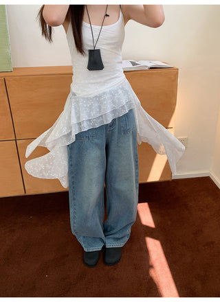 worn vest jeans