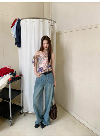 worn vest jeans