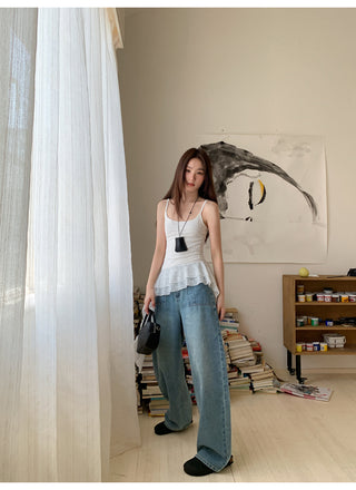 worn vest jeans