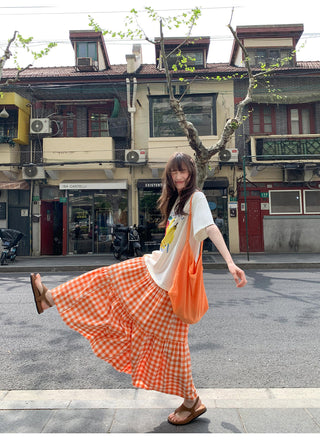 orange plaid skirt