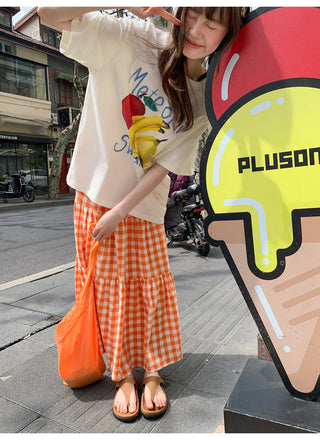 orange plaid skirt