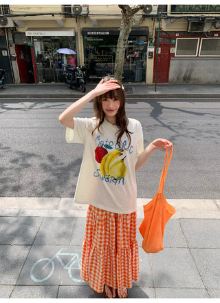 orange plaid skirt