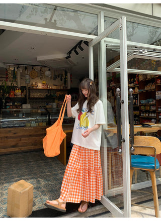 orange plaid skirt
