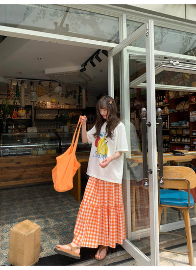 orange plaid skirt