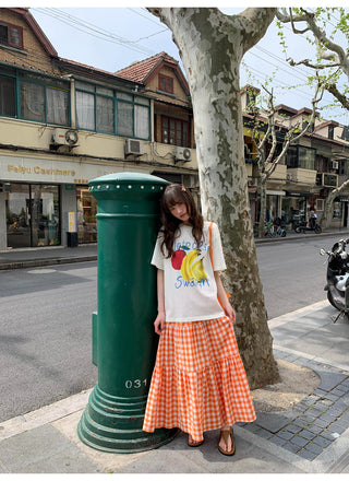 orange plaid skirt