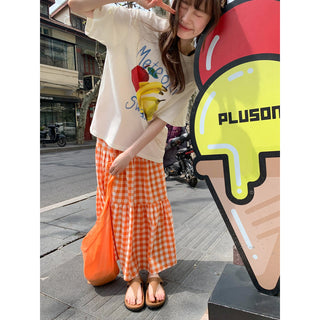 orange plaid skirt
