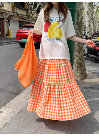 orange plaid skirt