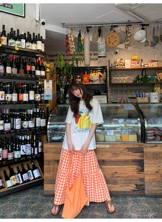 orange plaid skirt