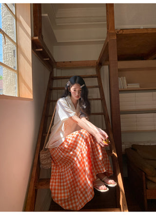 orange plaid skirt