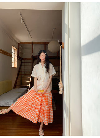 orange plaid skirt