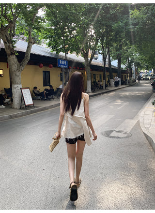 narrow denim shorts