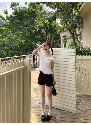 narrow denim shorts
