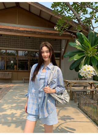 blue plaid shirt