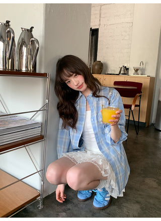 blue plaid shirt