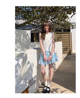 blue embroidered skirt