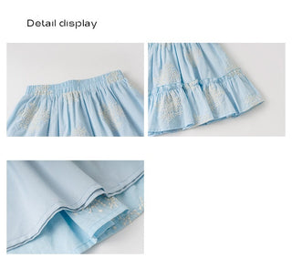 blue embroidered skirt