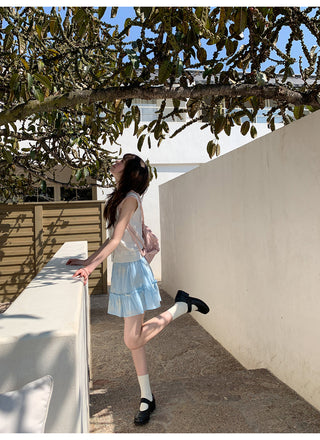 blue embroidered skirt
