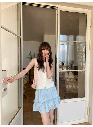 blue embroidered skirt
