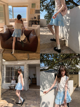 blue embroidered skirt
