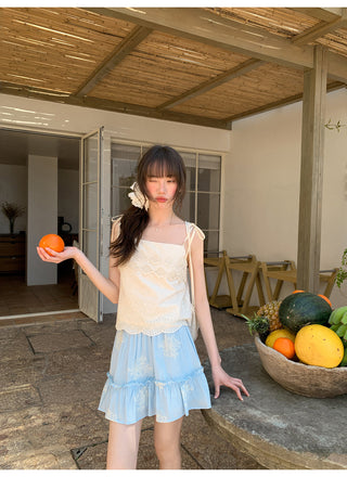 blue embroidered skirt