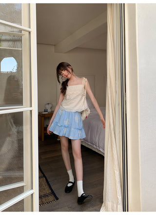 blue embroidered skirt
