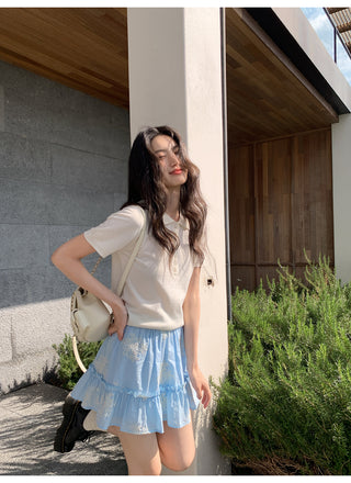blue embroidered skirt