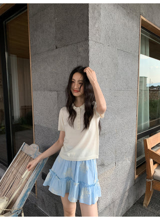 blue embroidered skirt