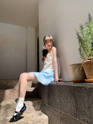 blue embroidered skirt