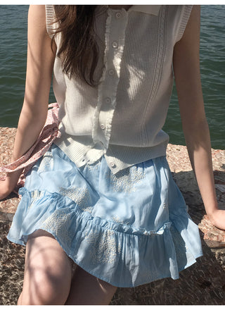 blue embroidered skirt