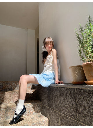 blue embroidered skirt