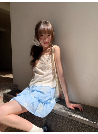 blue embroidered skirt