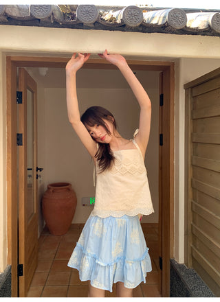 blue embroidered skirt