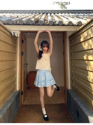 blue embroidered skirt