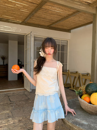 blue embroidered skirt