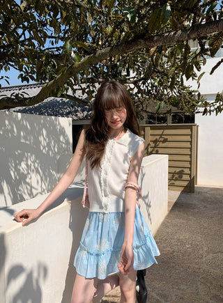 blue embroidered skirt