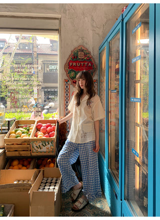 plaid wide pants