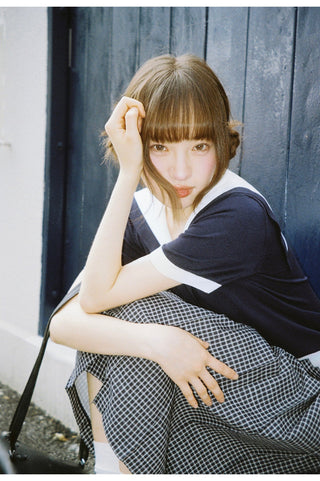 navy lapel Top
