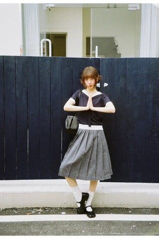 navy lapel Top