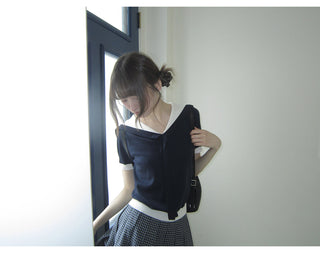 navy lapel Top