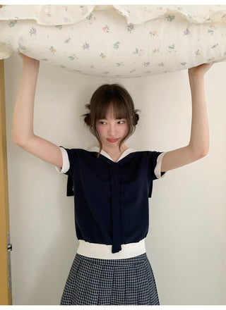 navy lapel Top