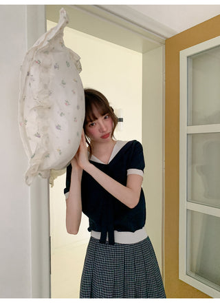 navy lapel Top