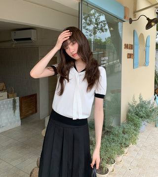 navy lapel Top