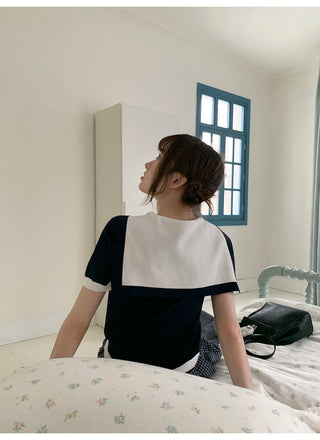 navy lapel Top