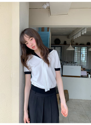 navy lapel Top