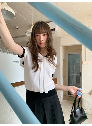 navy lapel Top