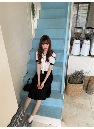 navy lapel Top