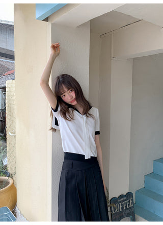 navy lapel Top