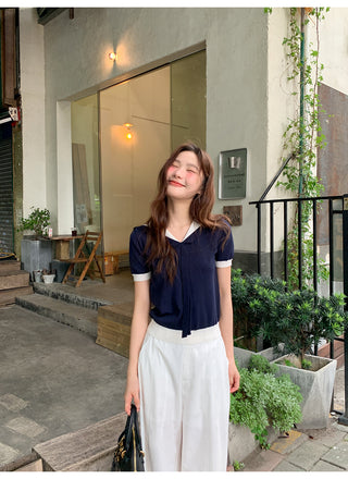 navy lapel Top