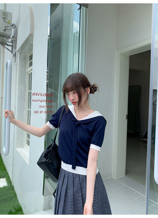 navy lapel Top