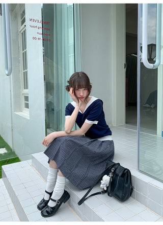 navy lapel Top
